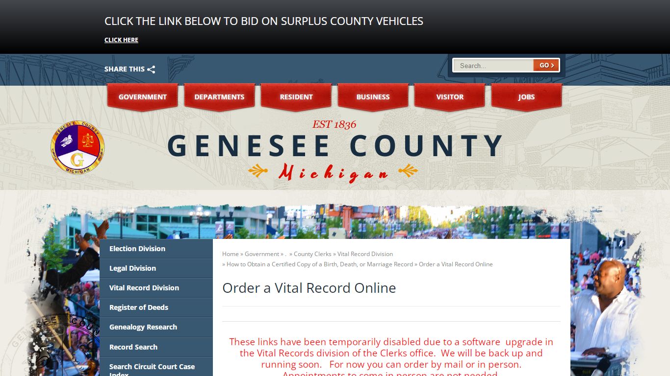 Order a Vital Record Online - Genesee County, Michigan