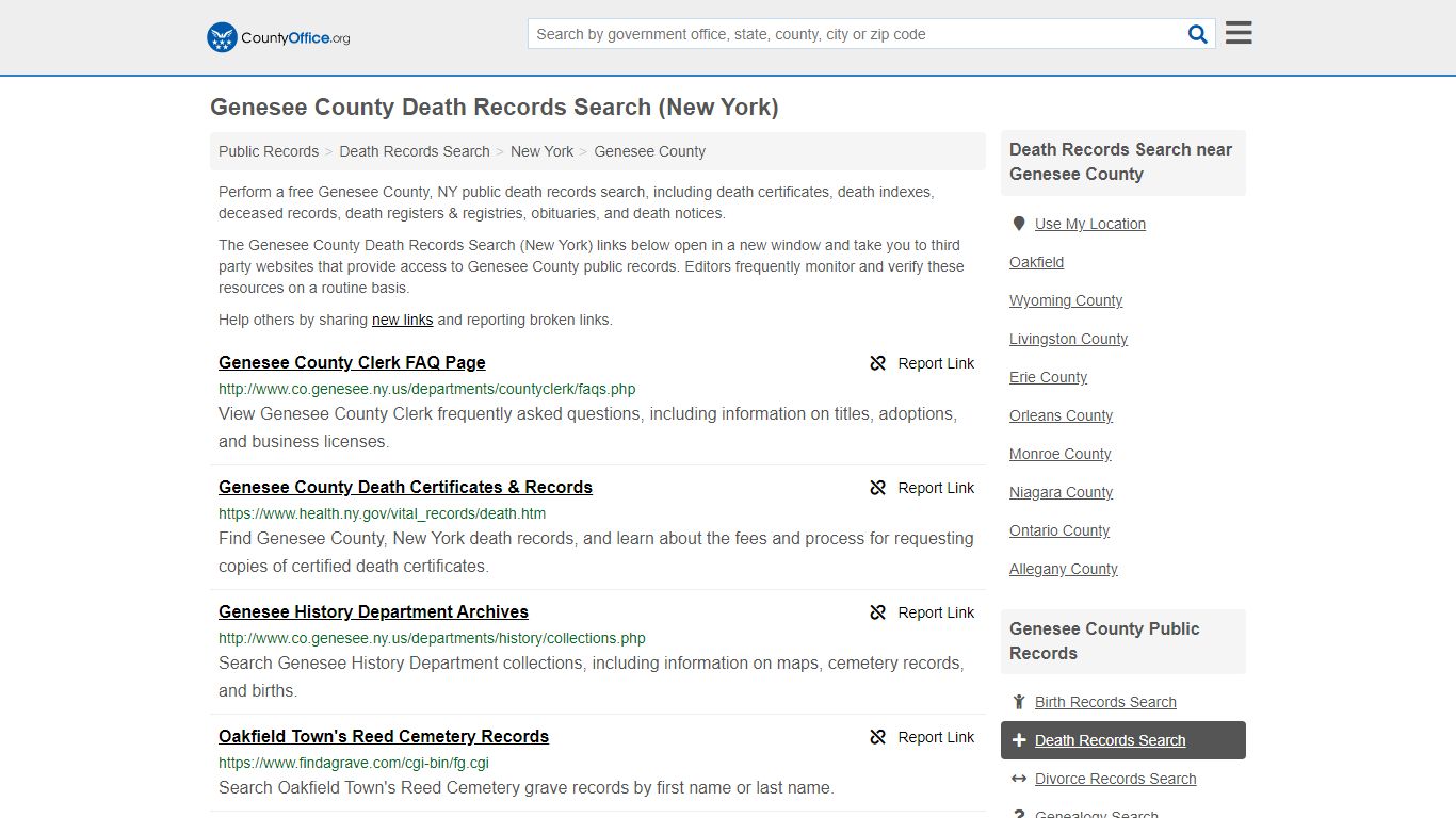 Death Records Search - Genesee County, NY (Death ...