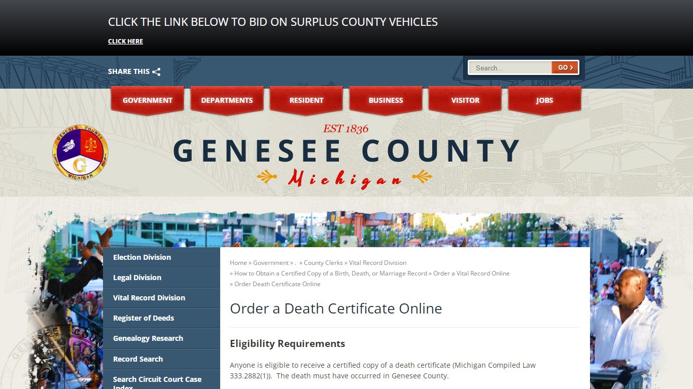 Order a Death Certificate Online - Genesee County, Michigan